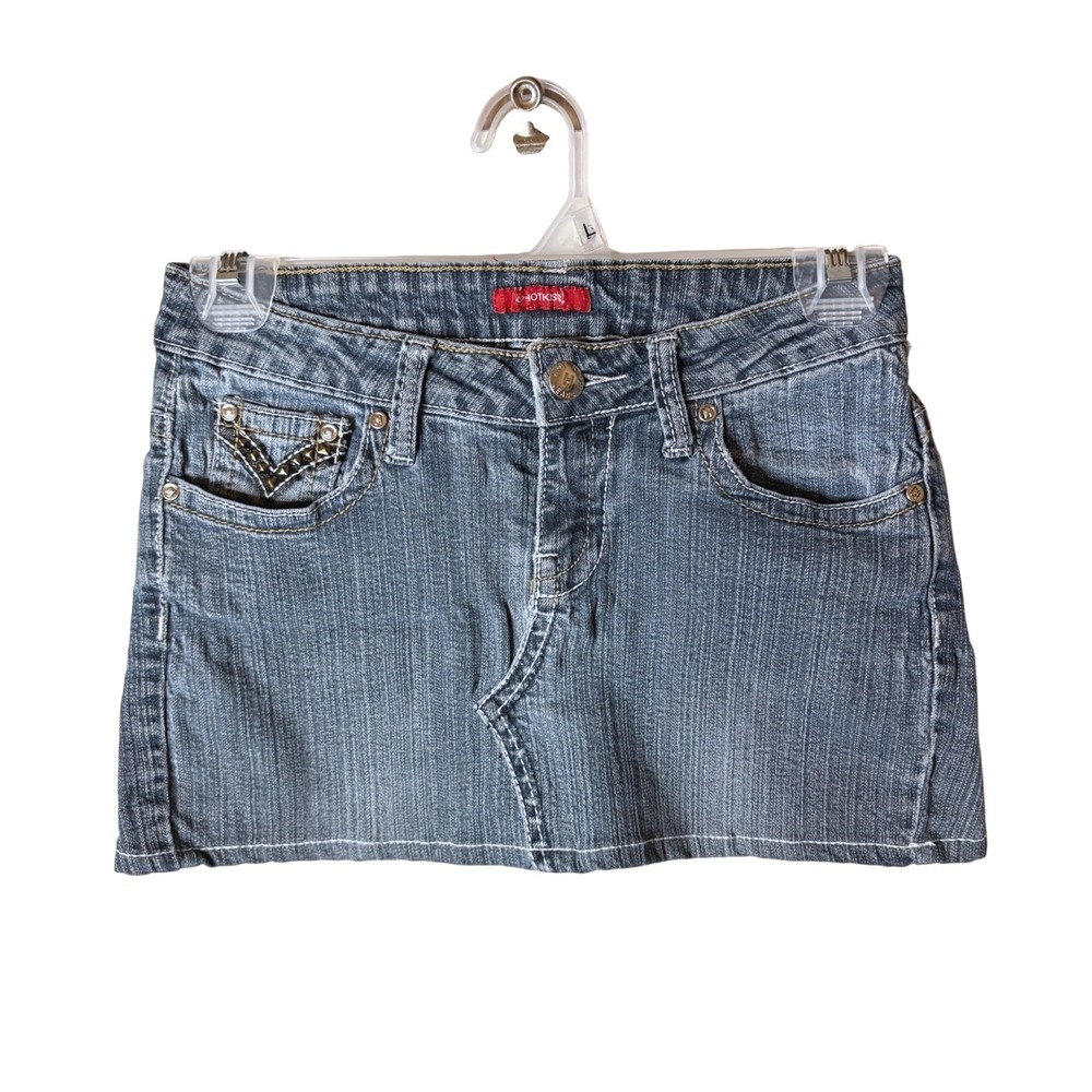 Y2K Hot Kiss Studded Denim Mini Skirt Kids XL Blue Embellished McBling 2000s